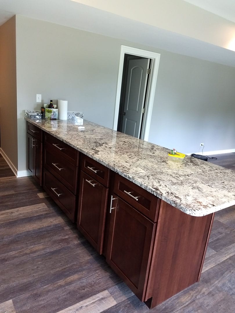 Kitchen island with a marble countertop